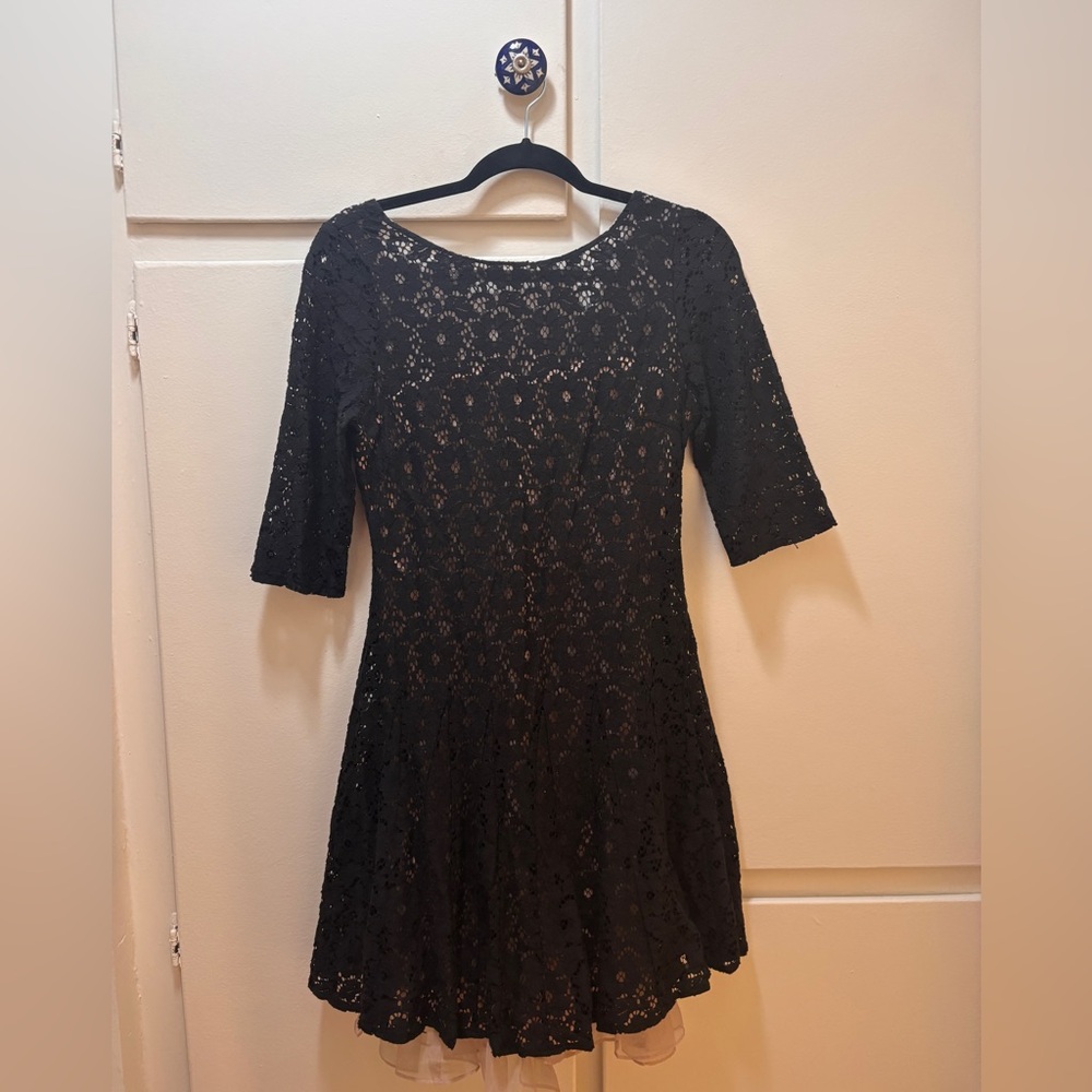 Betsey Johnson Black Lace 3/4 Sleeve Dress